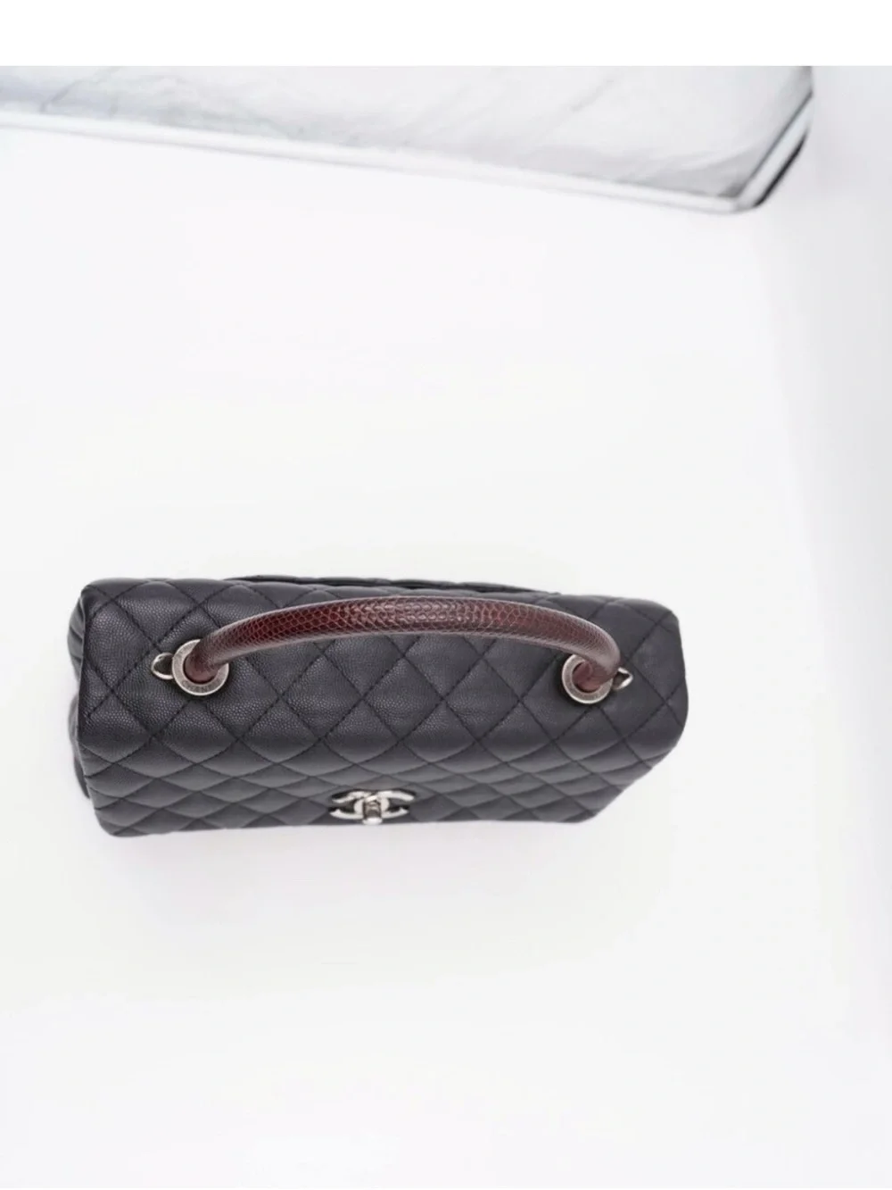 Coco Chanel Top Handle Lizard Small Black Caviar